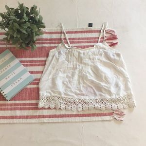 Garage white spaghetti strap cropped tank